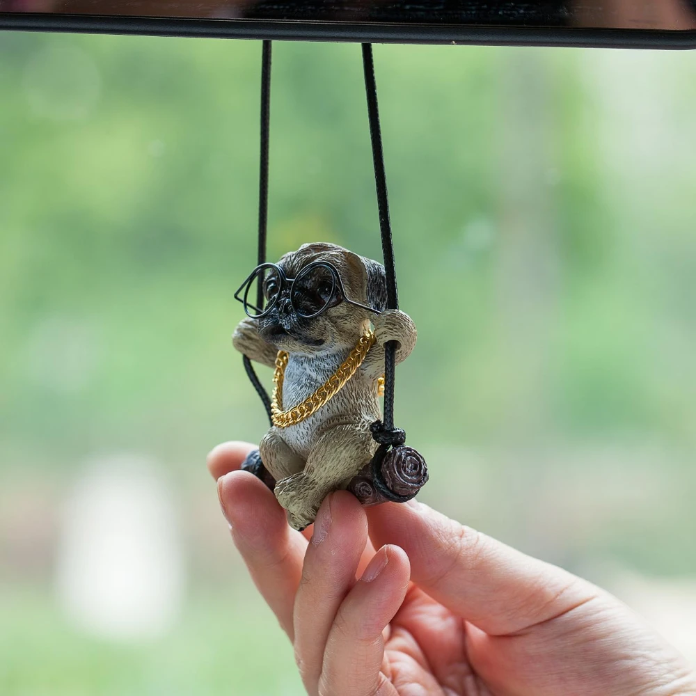 

Pug Rear View Mirror Hanging Accessories of Swinging dog Cool Swinging dog Car Hanging Ornament Pendant Interior Rearview Mirror