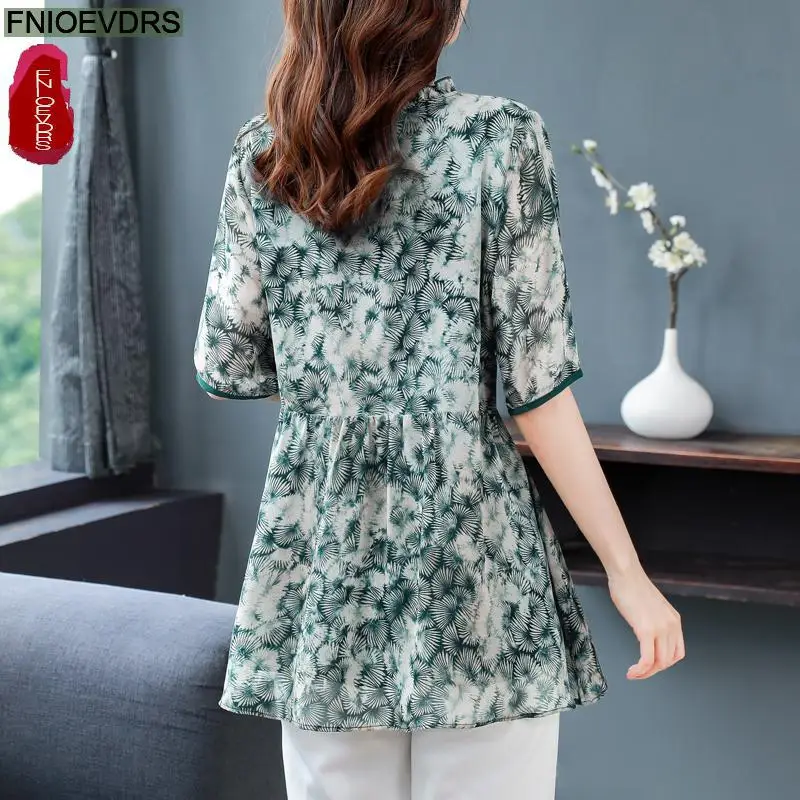 L-5XL 2023 Loose Clothes Women French Design Elegant Office Lady Basic Button Shirt Casual Retro Floral Print Peplum Tops Blouse