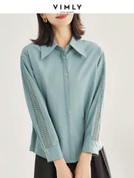 Vimly Cotton Lyocell Blend Shirts for Women 2024 Spring Fashion Hollow Out Drop Long Sleeve Shirts & Blouses Office Wear M2536