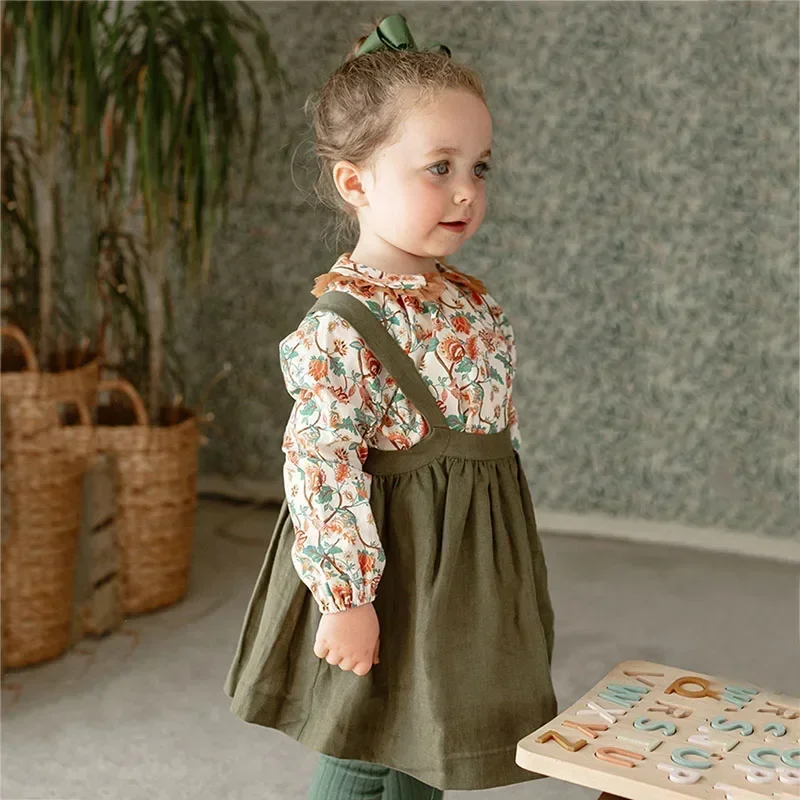 Vintage Baby Girl Strap Dress Linen Cotton Kids Dress Spring Toddler Girl Bohemian Dress For 0-5 Yrs Baby Girl Clothes Summer