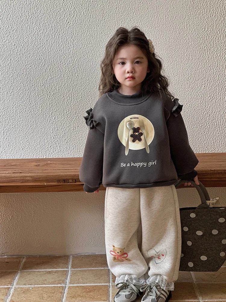 

Girls' Fleece Sweatshirt Autumn Winter New Stylish Thickened Warm Top for Children Baby Girl Winter Coat