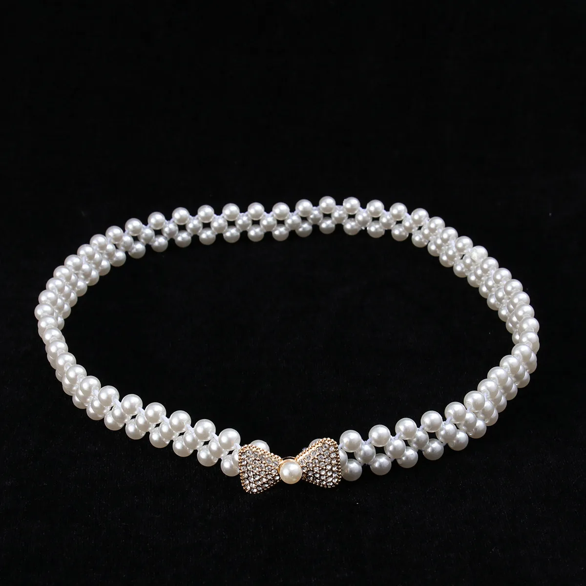 1Pcs Rhinestone Pearl Waist Belt Women Slimming Elastic Waistband Fashion Vintage Dress Belt Delicate Bow Style Waist Chain
