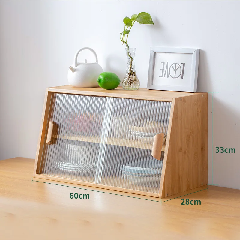 

Japanese desktop dining side cabinet glass door display cabinet kitchen countertop cup storage rack household cabinet bamboo