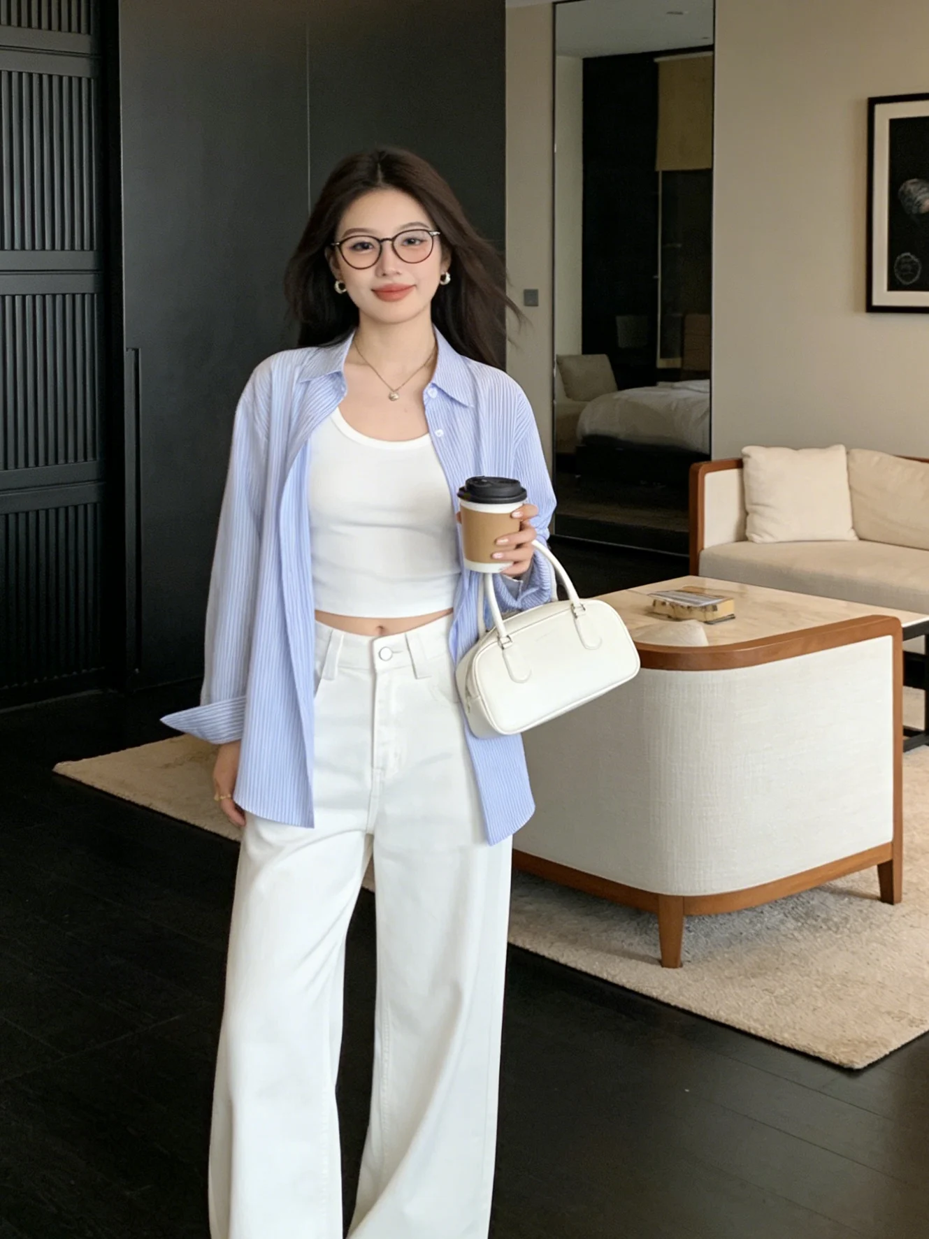 

High Waist Wide Leg White Jeans Women's Loose Slimming Casual Straight Leg Pants Korean Sle Spring New Arrival