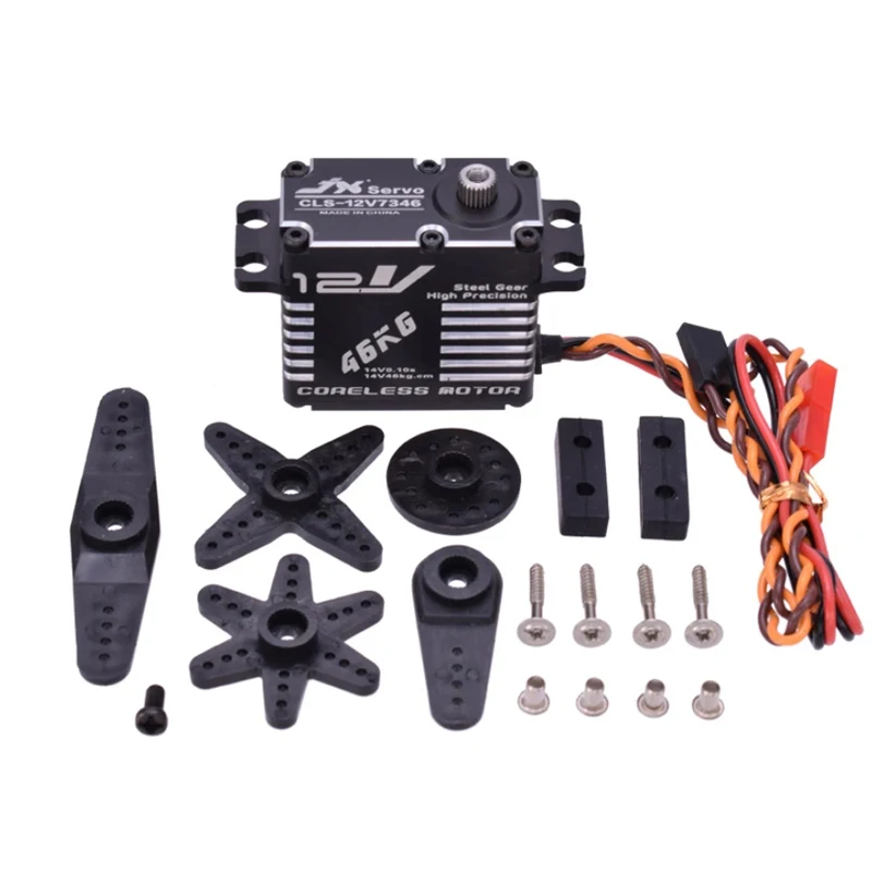 JX CLS-12V7346/BLS-12V7146 46กก. 12V 180 ° เกียร์เหล็กความแม่นยำสูง HV ดิจิตอลคอร์เลสเซอร์โว ตัวเรือนอะลูมิเนียม CNC สำหรับรถหุ่นยนต์ RC