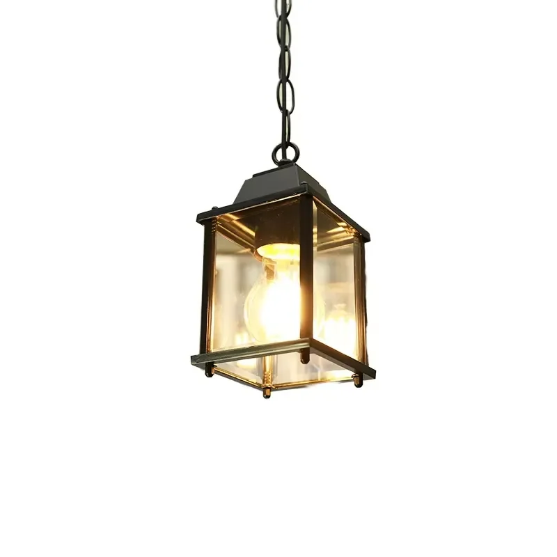 for  Modern Square Black  Outdoor Ceiling Light Waterproof Mini Hotel Country House  Room Chandelier