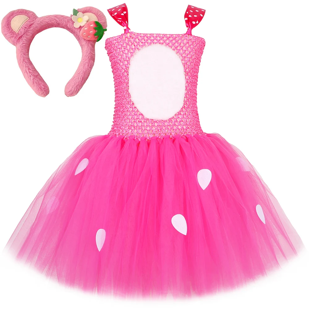 Pink Strawberry Bear Tutu Dress Baby Girls Birthday Party Princess Dresses Toy Villain Lotso Cosplay Halloween Costume for Kids