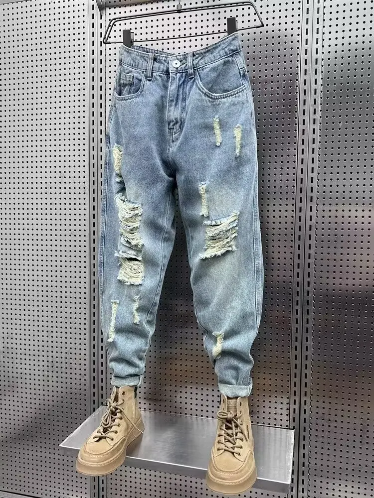 

Baggy Men's Jeans Hip Hop Ripped Trousers Harem Loose Denim Casual Pants Cargo Jeans for Men y2k Korean Fashion Harem Pants