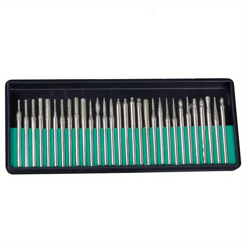 

30Pcs Diamond Burr Bits Set 1/8" 3mm Shank for Rotary Tools Metal Woodworking Carving Sanding