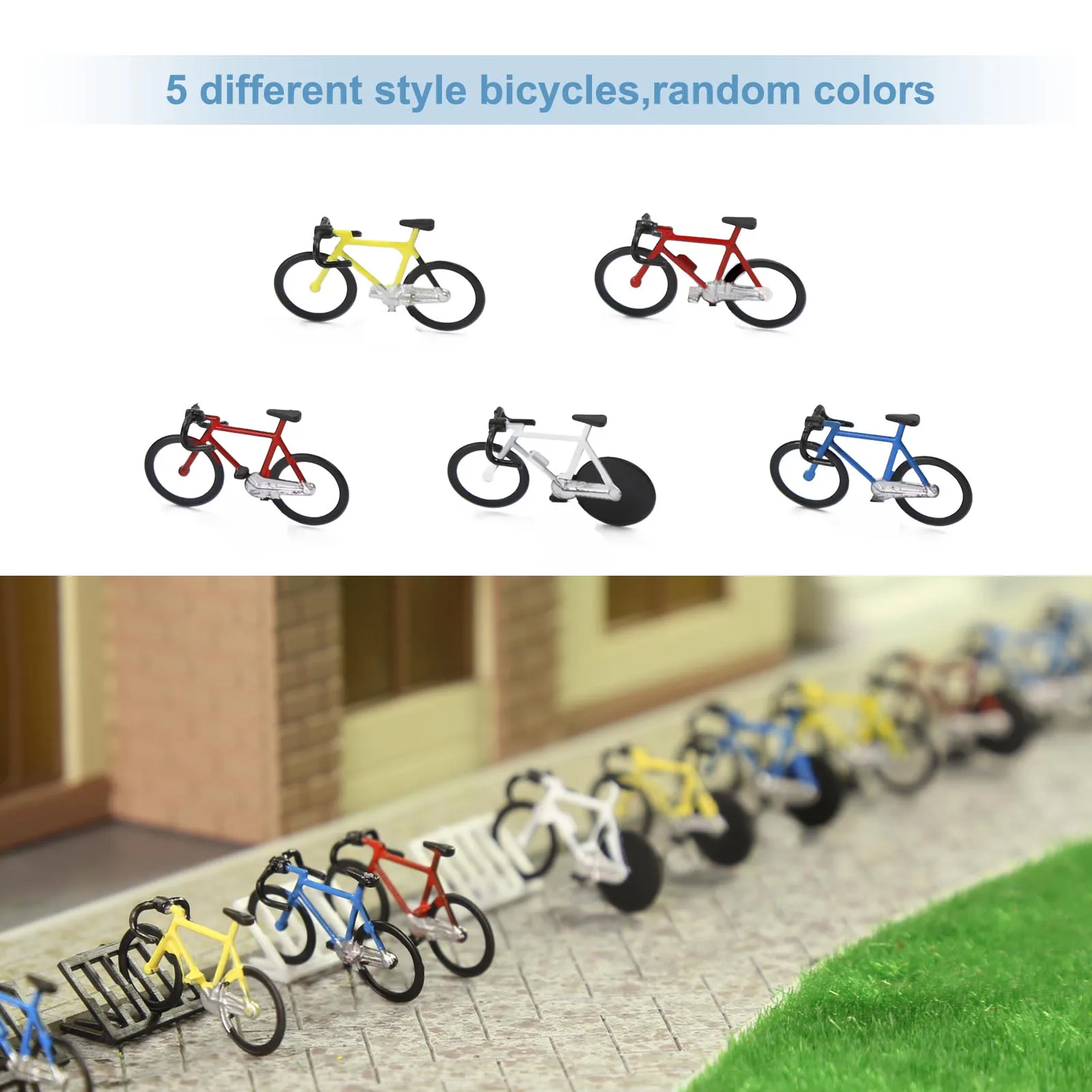 Evemodel HO Scale 1:87 Bicycles 20pcs Bikes with 4pcs Parking Racks Model Layout C8702