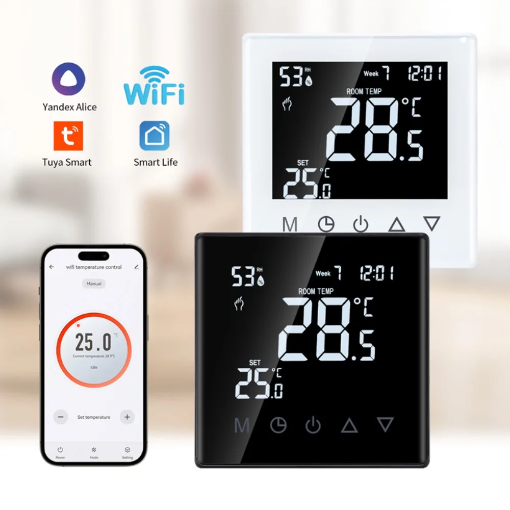 Bingoelec WiFi Smart Thermostat Electric Floor Heating Water/Gas Boiler,LCD Digital NTC Induction Temperature,Tuya Google Alexa