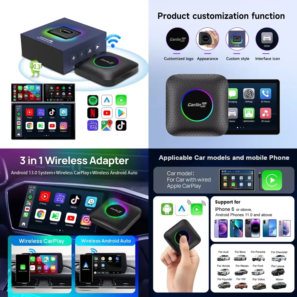 Carlinkit 8G+128GB Wireless Carplay Android Auto Android 13 Universal Module Youtobe Netflix Carplay Ai Box Dongle