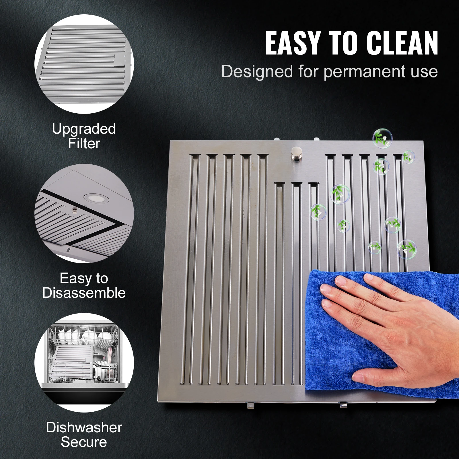 موقد مطبخ بمحركات مزدوجة VEVOR ، فتحة تهوية ، غطاء نطاق الخزانة ، لوحة تحكم تعمل باللمس الدائم ، فضي ، 30"