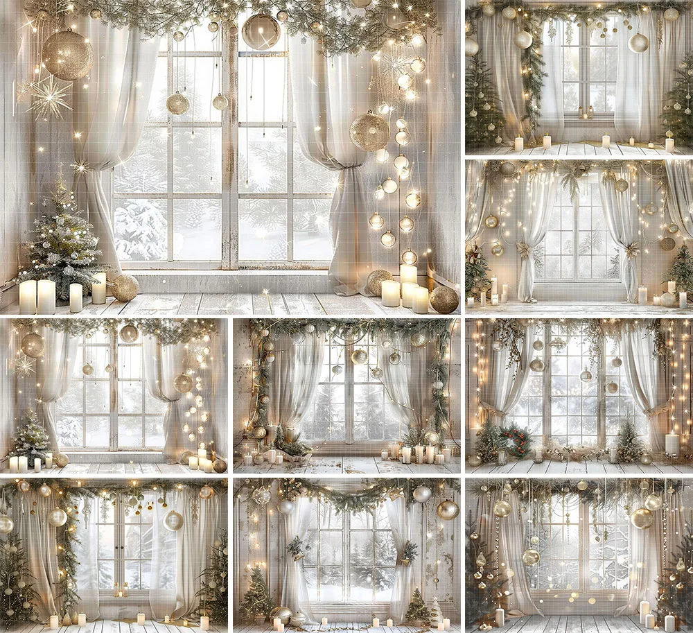 Mehofond Photography Background Winter White Christmas Window Xmas Trees Gifts Kids Family Portrait Decor Backdrop Photo Studio