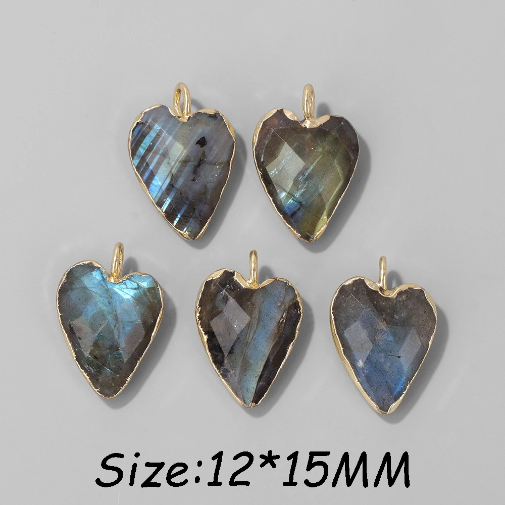2Pcs Shiny Labradorite Heart Shape Pendants for DIY Jewellery