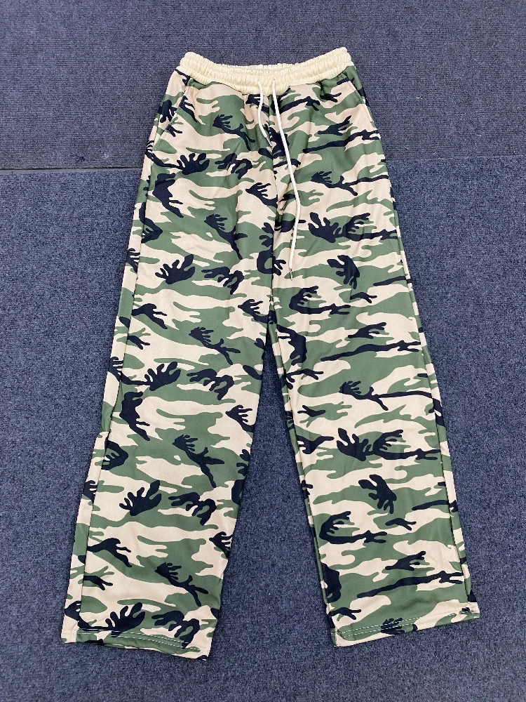 سراويل كاجوال للجنسين بألوان متباينة مموهة، عصرية ومتعددة الاستخدامات، سراويل واسعة الساق كبيرة الحجم منخفضة الخصر مع رباط