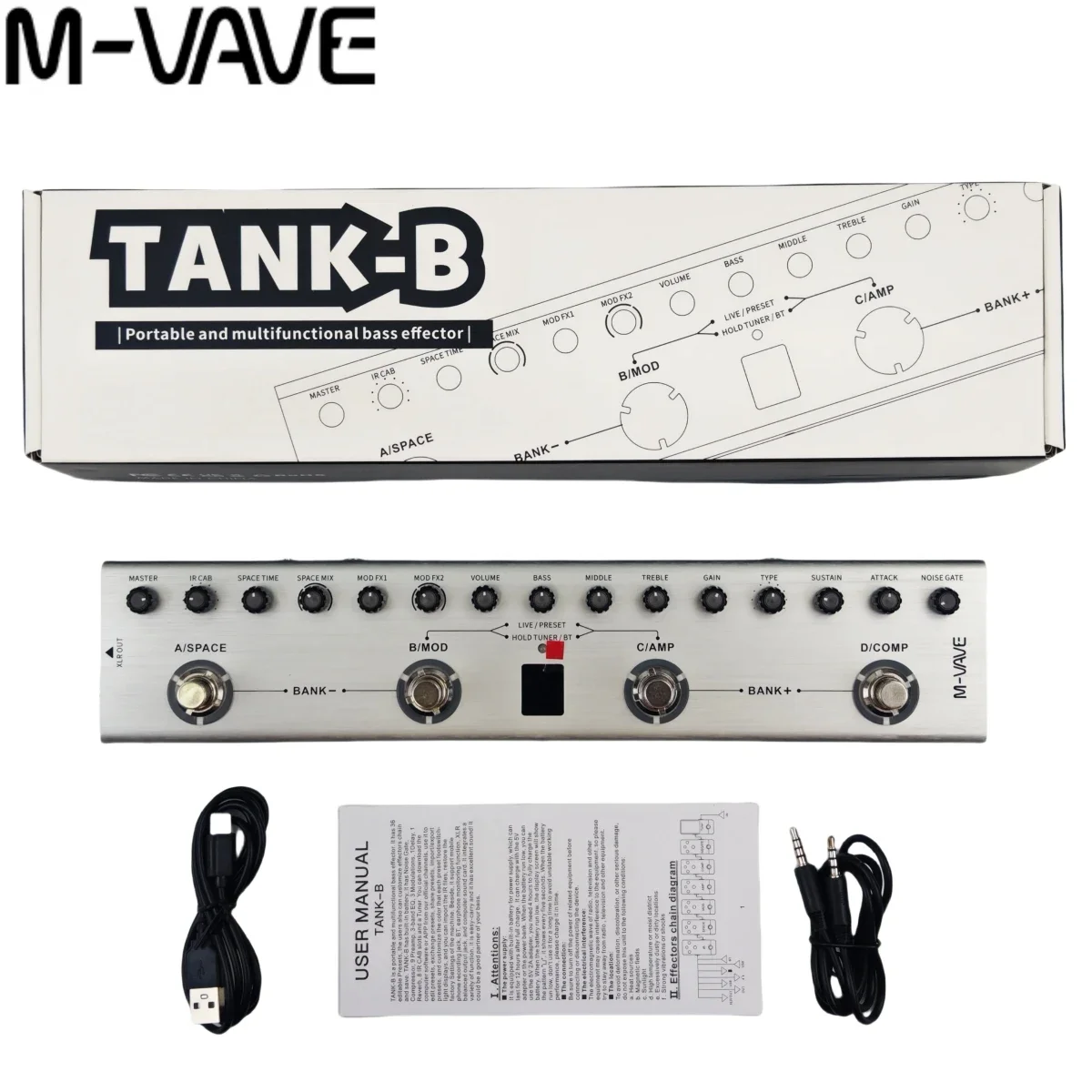 

M-VAVE Tank-B Bass Multi-FX Pedal | 36 Presets w/9 Preamp & 8 IR Slots | 3 Mod/Dly/Rvb FX Chains | Type-C Rechargeable