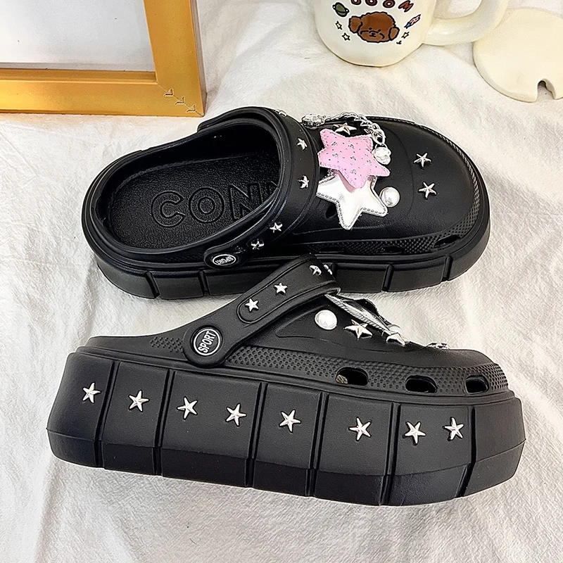 Summer Women Slippers Star Chain Decoration Garden Sandals Platform Clogs EVA Flip Flops Outdoor Vacation Shoe For Female 36-41