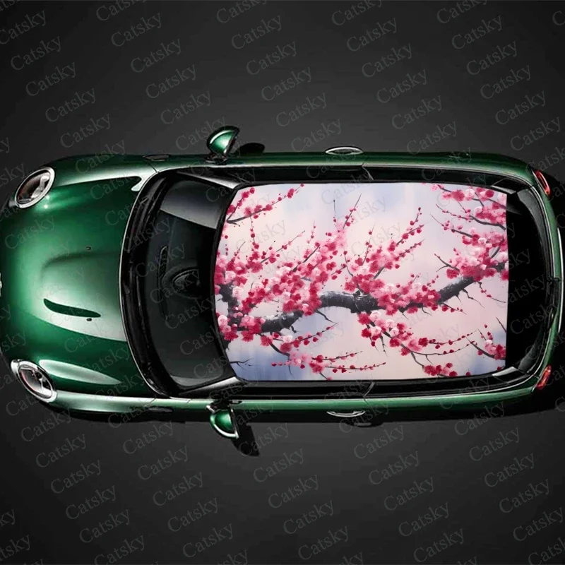 Japanese Cherry Tree Branch Car Roof Sticker Wrap Racing SUV Accessories Packaging Painted PVC Custom Car Graphic Decal