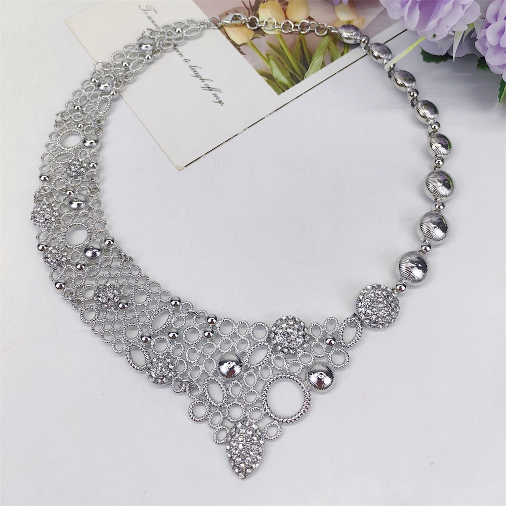 ESALE Dubai Sliver Color Jewelry Sets For Women Big Necklace African Jewellery Set For Women Italian Bridal Wedding Accessories