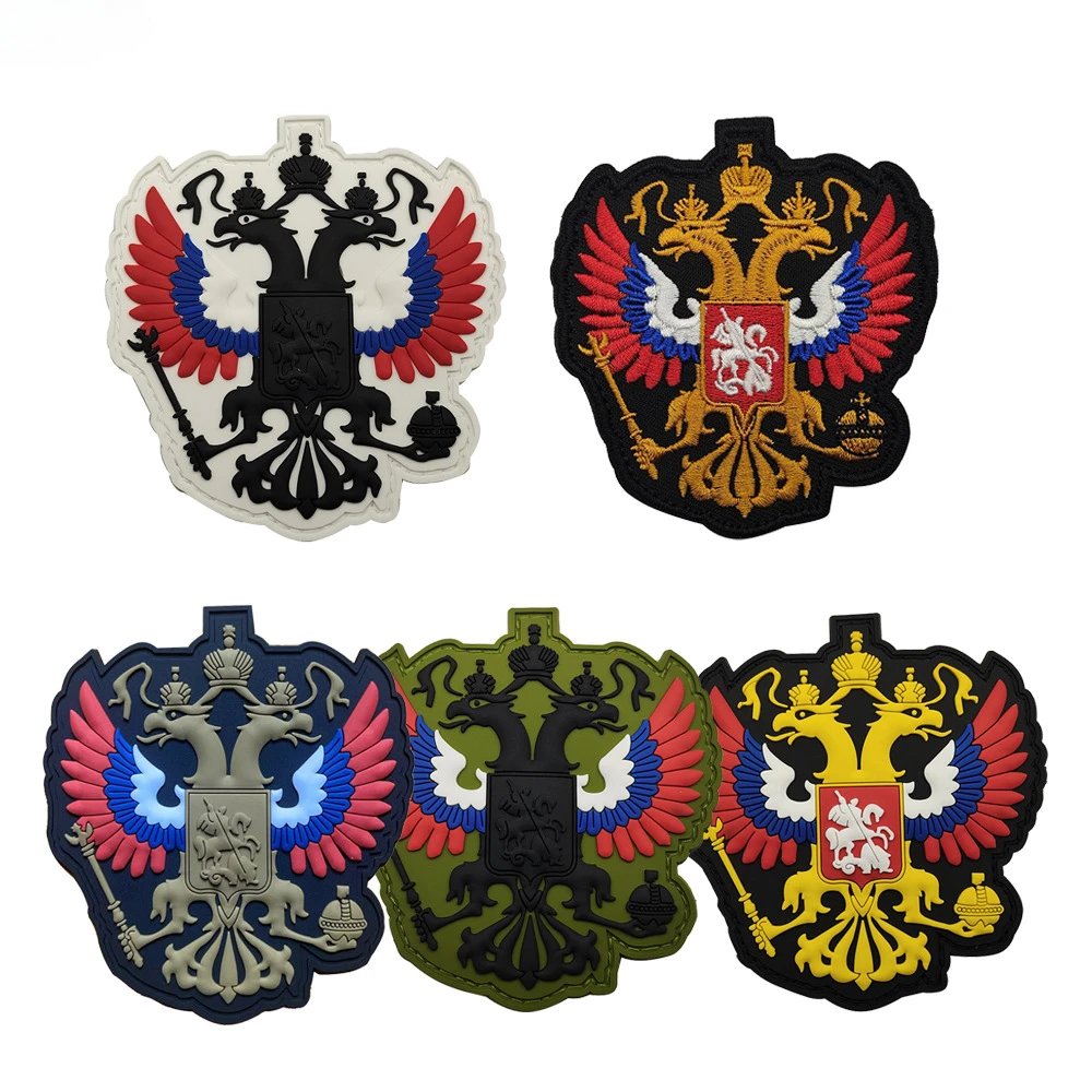 Rússia Militares Fãs de PVC Patches, Braçadeira Tática Moral, Gancho e Loop, Emblemas de Águia de Cabeça Dupla, Uniformes, Mochilas Acessórios