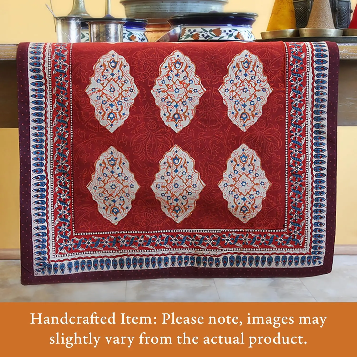 

Red Table Runner - 18X108 Inches, Hand Block Printed Dining Centerpiece 100% Washable Cotton For Boho & Farmhouse Home Decor Or