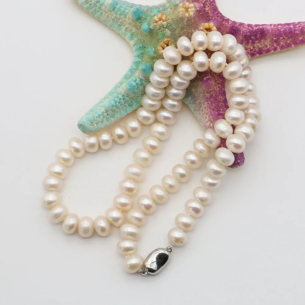 7-8mm Natural Freshwater Flat Pearl Necklace 42cm Length Elegant Women's Jewelry Gift Suitable For Parties And Everyday Wear