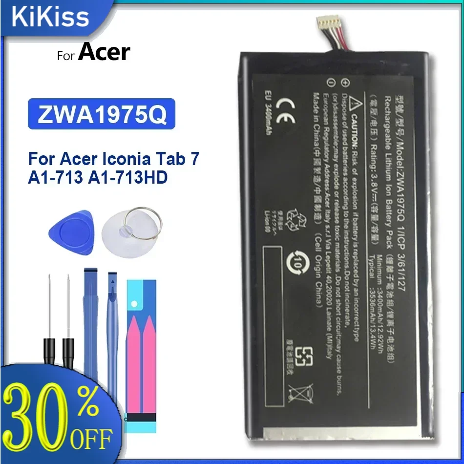 

Li-Polymer Battery For Acer Iconia Tab 7, A1-713, A1-713HD, A1 713 , ZWA1975Q, 3536mAh