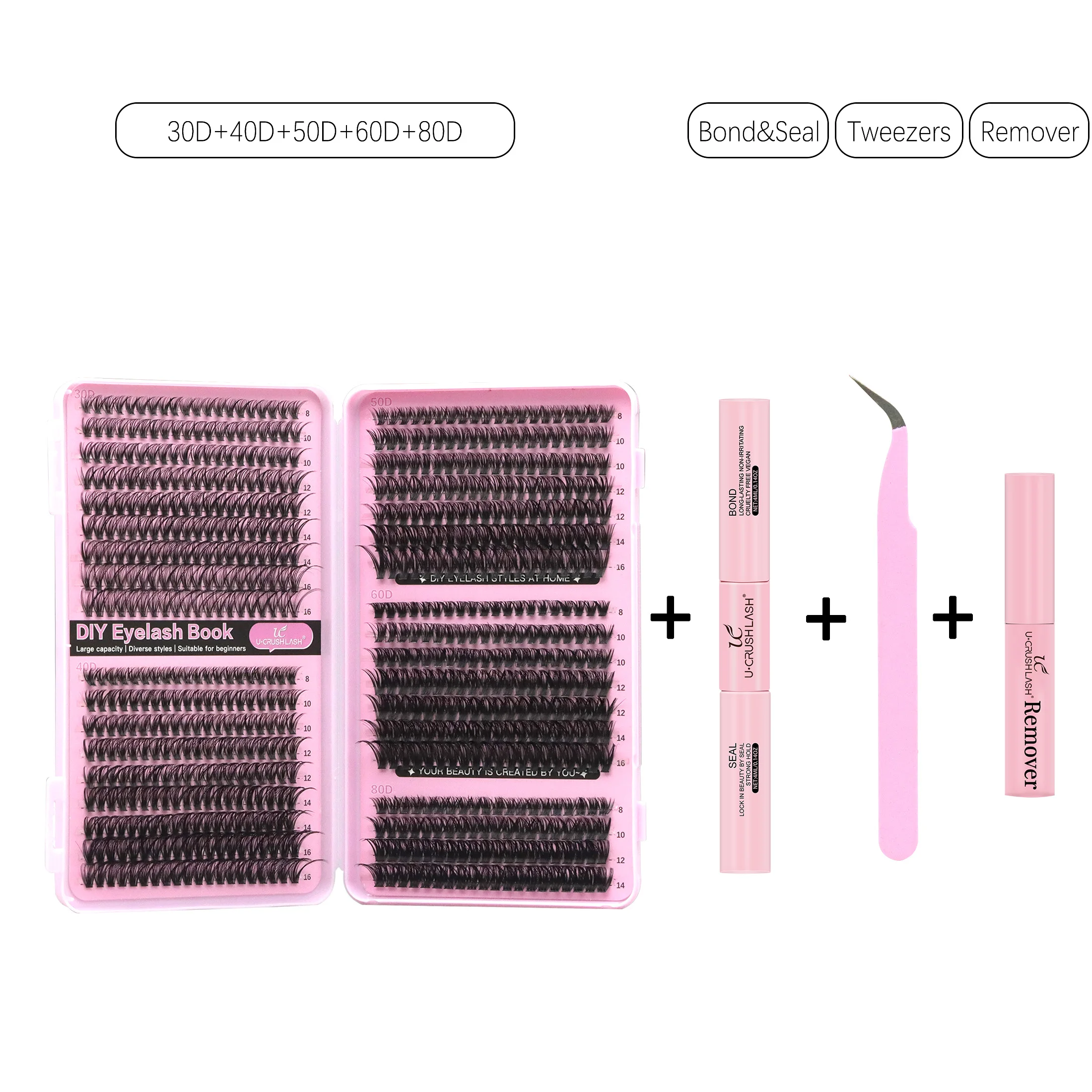 مجموعة رموش صناعية ذاتية الصنع بسعة كبيرة 3040506080 كتاب رموش عنقودية مع ملقط مزيل الصمغ في المنزل للمكياج المبتدئ