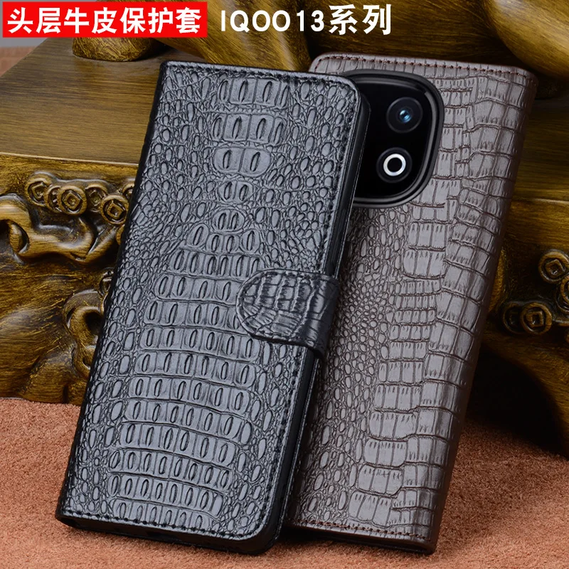 Hot Luxury Genuine Leather Magnet Clasp Phone Cover Case For Vivo Iqoo 13 Iqoo13 Kickstand Holster Protective Full Funda Cases