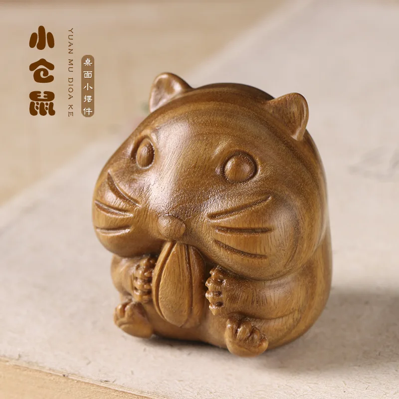 Miniature Model Round And Cute Little Hamster DIY Handmade Wood Carving Home Decoration Office Desktop Fun Decoration