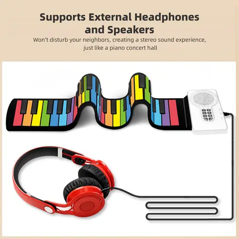 Portable Electronic Piano 49-Key Flexible  Keyboard with Speakers for Beginners Foldable Piano Keyboard