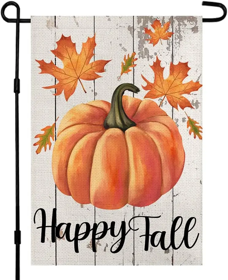 Happy Fall Garden Flag 12×18 Inch Double Sided Vertical Thanksgiving Yard Autumn Pumpkin Outdoor Decor DF076 uui