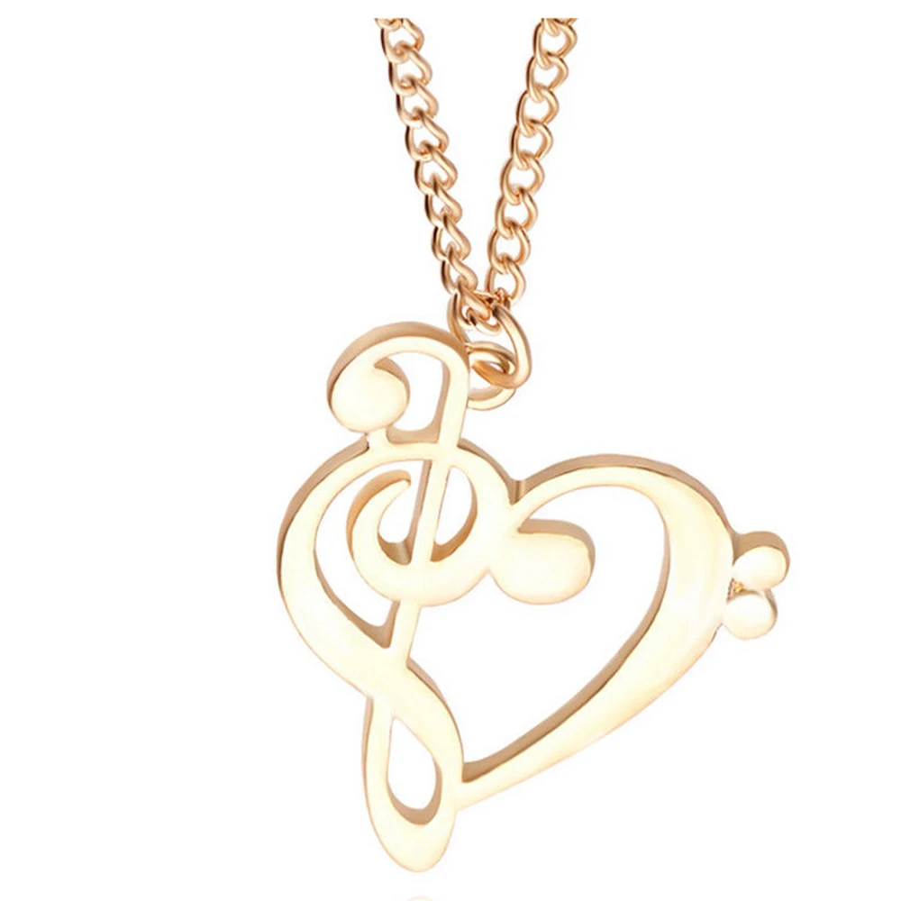 Music Note Heart Necklace of Treble and Bass Clef Women Infinity Love Charm Pendant Necklace Stainless Steel Jewelry Gift