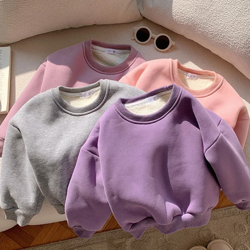 

Autumn Winter Fleece Sweatshirt for Kids Thick Warm O-neck Casual Pullovers for Children 2-7 Years Infants Boys Girls Clothes