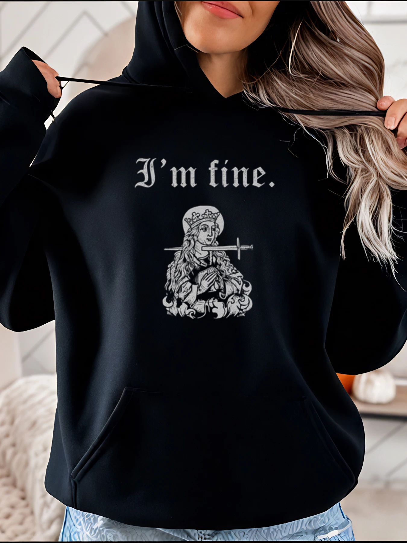 

I'M Fine Queen with Sword Print Hoodie Casual Streetwear Graphic Sweatshirt Women's Daily Wear Fashion Statement Top