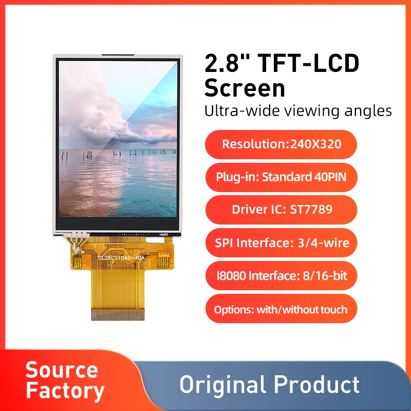 2,8-calowy kolorowy moduł wyświetlacza TFT LCD Ekran IPS TN z interfejsem dotykowym ST7789 FT6336 SPI lub I8080 8bit/16bit 40PIN Wtyczka LCM