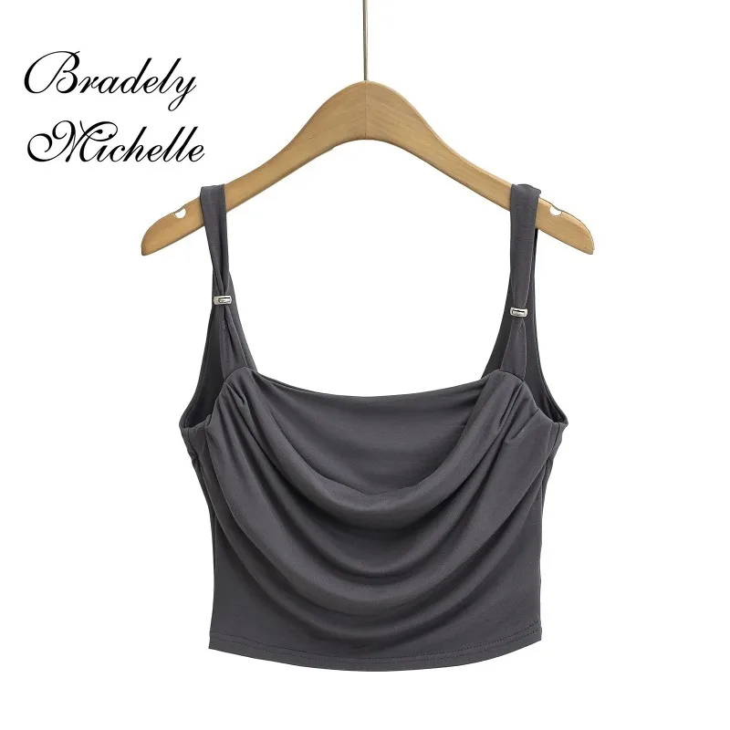 Swing Collar Adjusting Buckle Crop Top  2024 Summer New Fashion Sexy Women's Crop Knit Tops Sling Vest Camis Halter Top