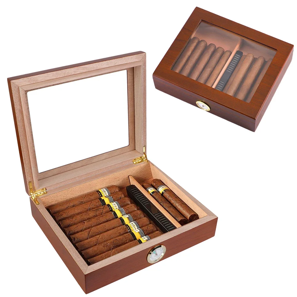 Smoking Accessories Cigar Humidor Case Cedar Wood Cigar Travel Humidor Box Transparent Skylight With Hygrometer Humidifier