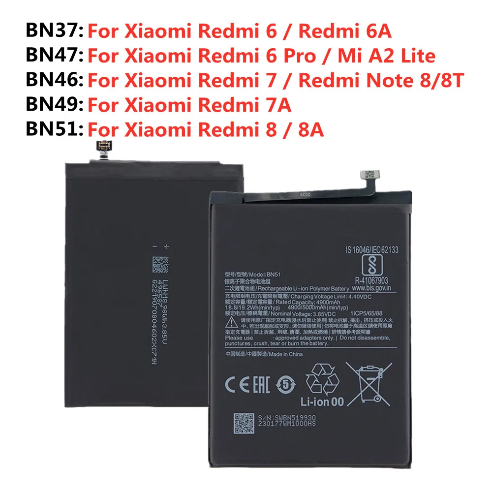 BN37 BN47 BN46 BN49 BN51 Batteria Per Xiaomi Redmi 8 7 8A 7A 6A 6 Pro Mi A2 Lite/Redmi Nota 8 8T Redmi6 Redmi7 Redmi8 Batterie