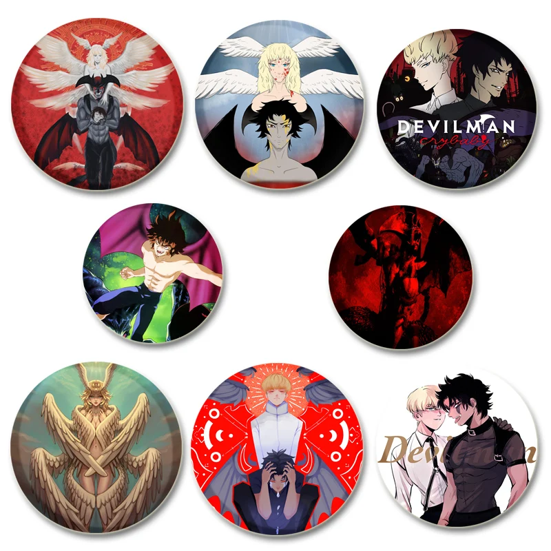 

Devilman Crybaby Tinplate Pin Round Cartoon Snap-in Brooches for Backpack Cothes Accessories Anime Collection Badge Decoration