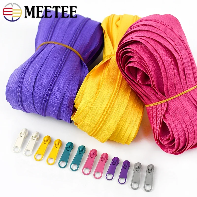 

10Meters 3# Meetee Nylon Zipper Tape with Slider&Stopper Bag Clothing Quilt Tent Continuous Zippers Decor Zip Coil Roll Material