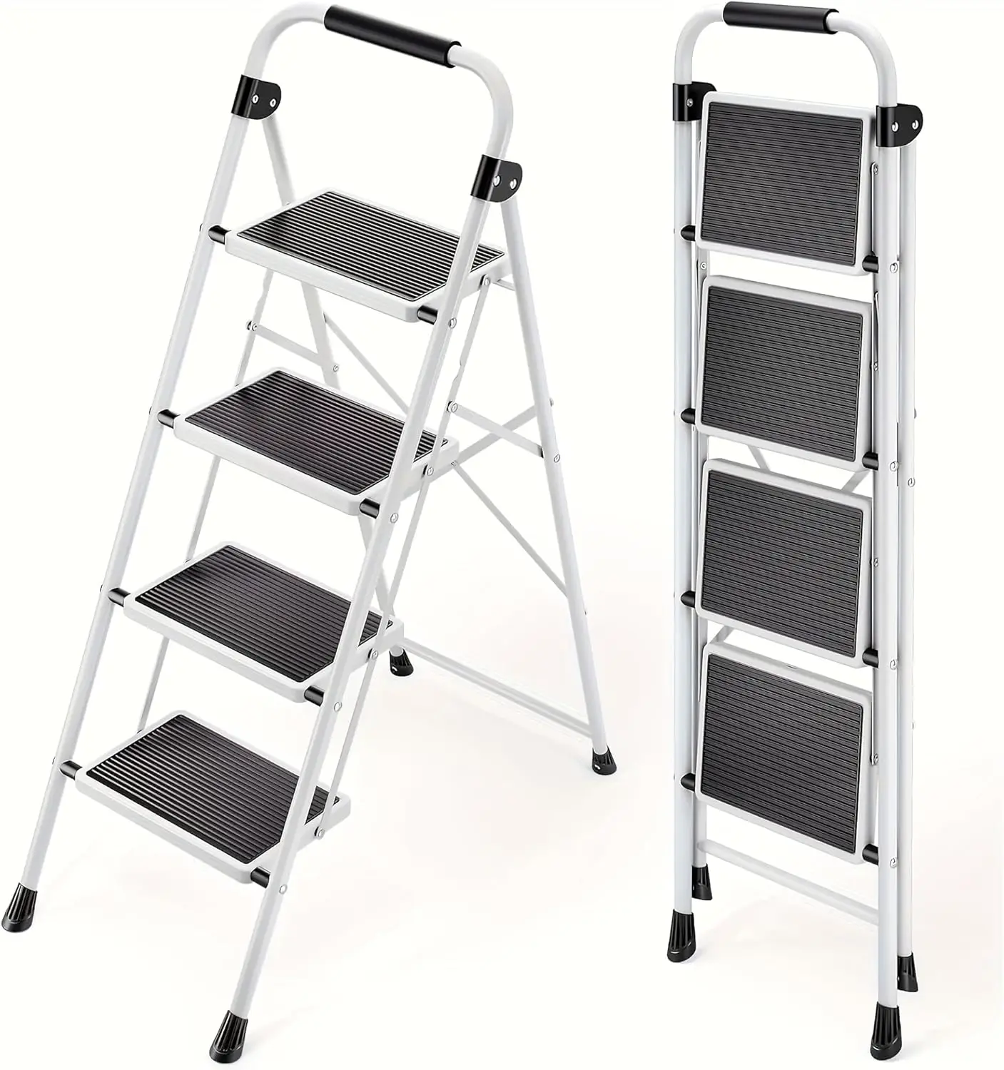 

Foldable 4-Step Ladder with Anti-Slip Pedal, Lightweight for Home Kitchen Outdoor, Supports 800lbs