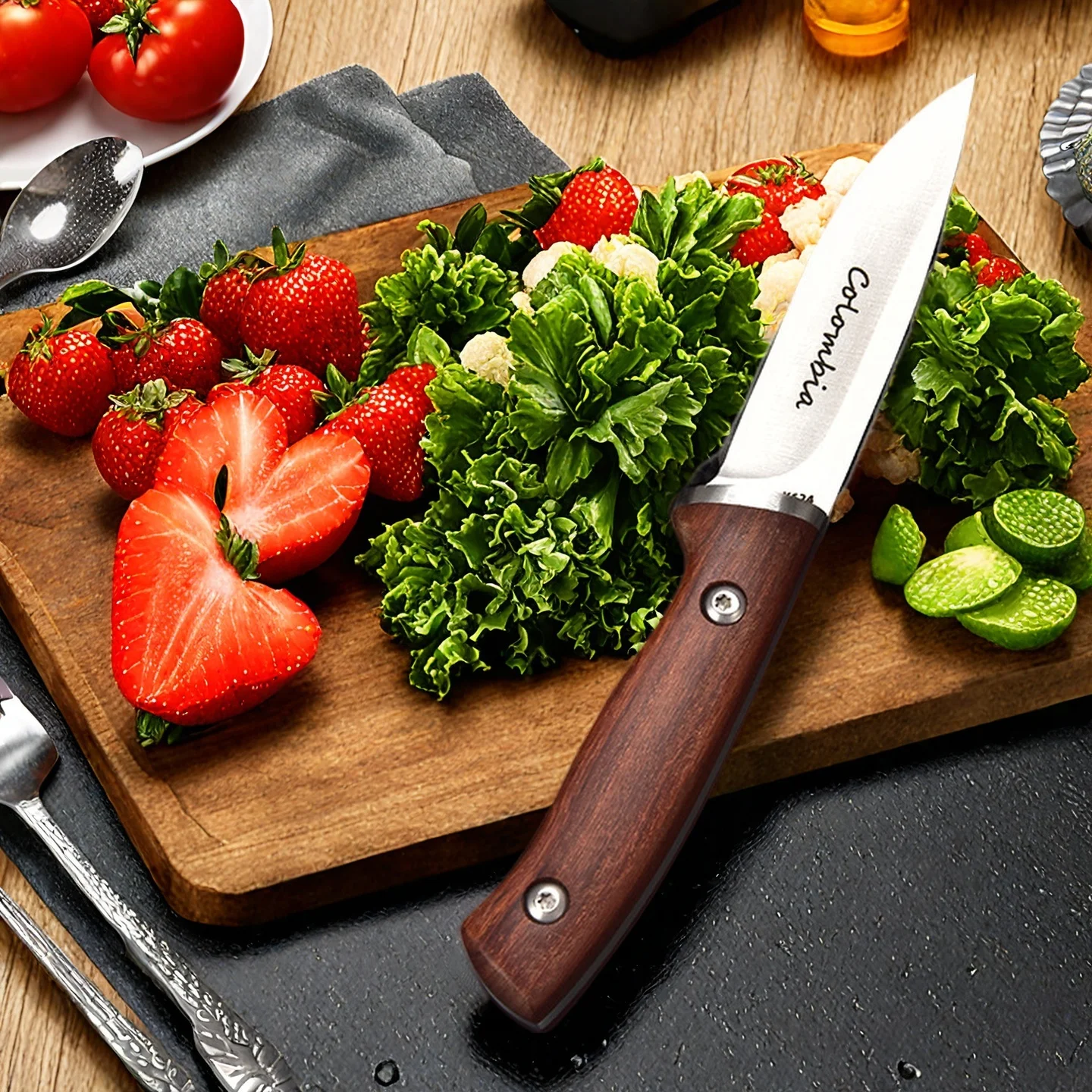 Fruit KnifePortable  With Knife Sheath Multi-purpose Knife Red Rosewood Handle 4R15 Stainless Steel High Hardness Boning Knife