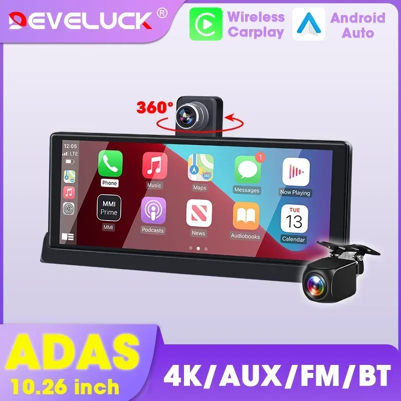 

10.26" ADAS Car DVR 4K Camera Wireless Carplay Android Auto Screen Dash Cam Dual Len Video Recorder Monitor Intelligent Systems