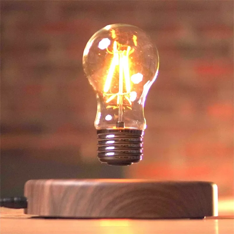 Magnetic Levitation Floating Table Lamp LED Bulb with Wooden Base Modern Decorative Night Light for Home Office Desk Ambient