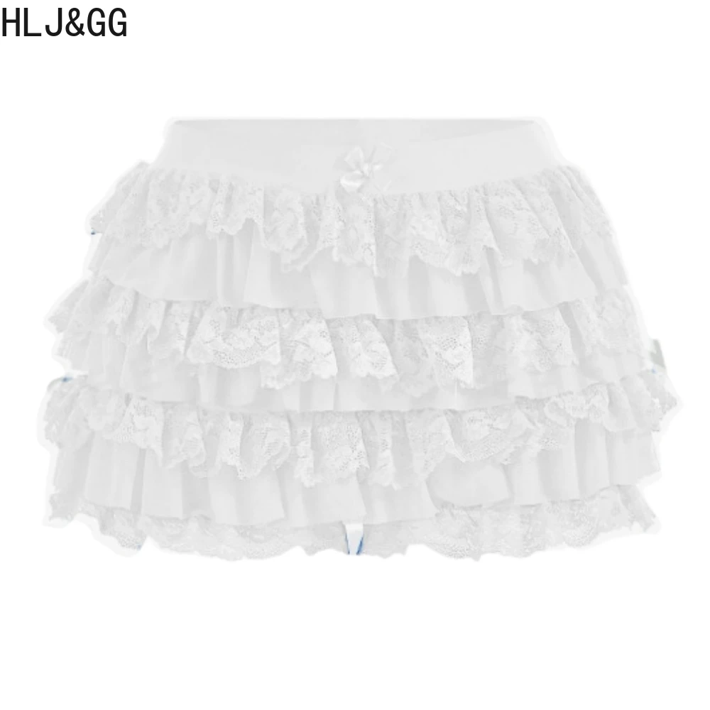 HLJ&GG Sexy Y2K Retro Oil Paint Corset Two Piece Sets Women Off Shoulder Slim Top+Ruffle Lace Shorts Outfits Fashion Streetwear