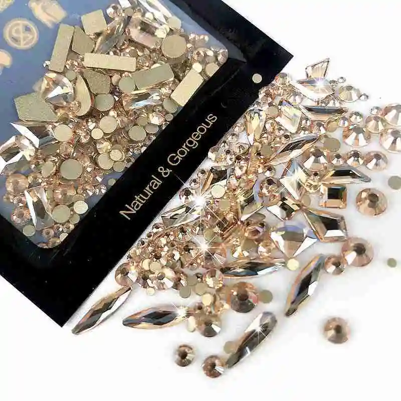150 szt. Okrągłych, płaskich szklanych cyrkonii plus 20 szt. nieregularnych koralików do biżuterii DIY, dekoracji urody i zdobienia paznokci.