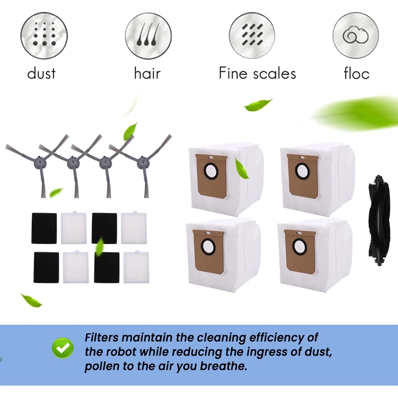 Brosse Latérale à Rouleau, Filtre Hepa, Sac à Poussière, Accessoires pour Aspirateur Robot Wald Fy Clean L50 / L50 SES / L60 / L60