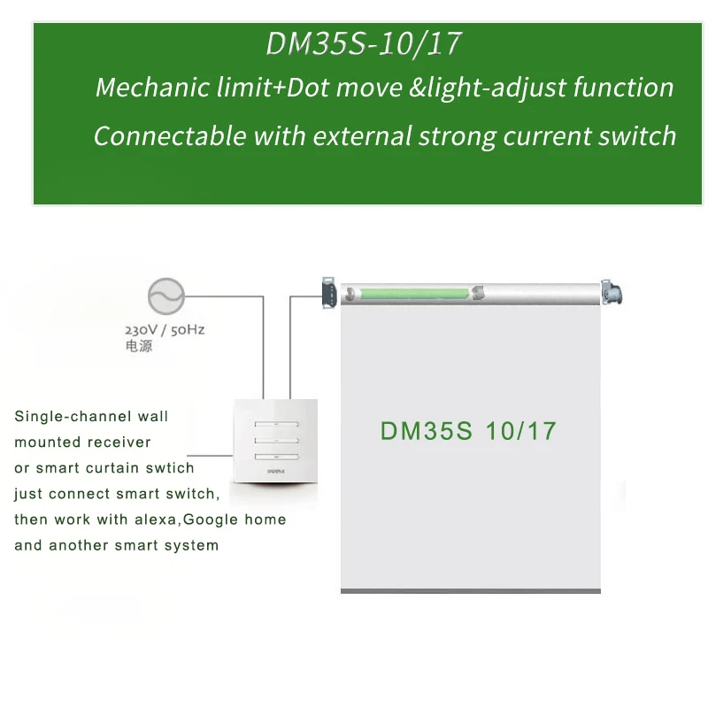 Imagem -02 - Original Novo Dooya Motor Tubular 220v 50hz Dm35s para o Tubo de 50 mm Cortinas de Rolamento Motorizadas Compatível com Interruptor de Tensão Principal 2023